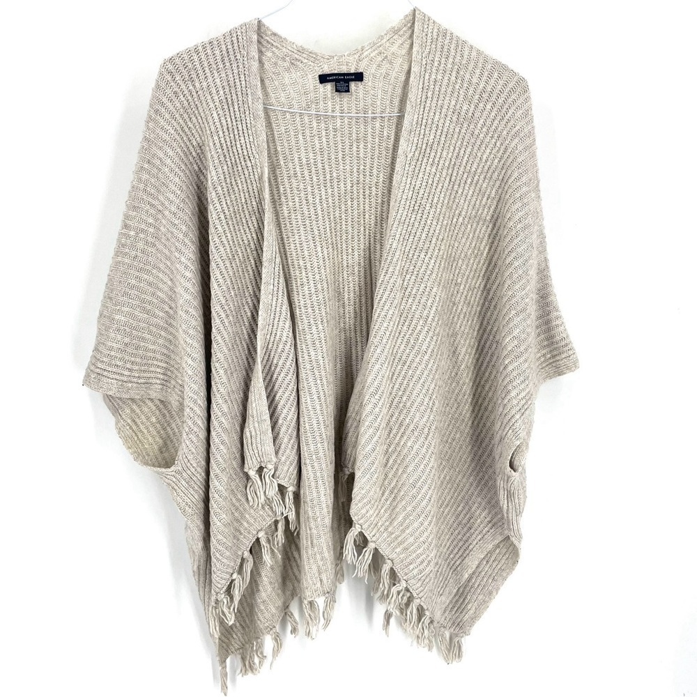 American Eagle AEO Fringe Ribbed Cape Cardigan - Picture 2 of 7